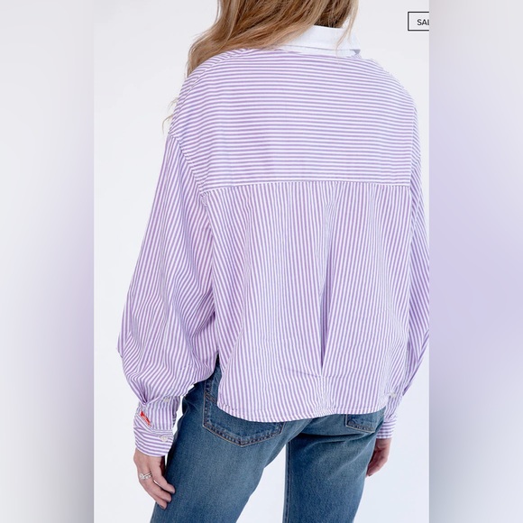 Women's Blue Striped Button Down Shirt by Denimist - Picture 11 of 11